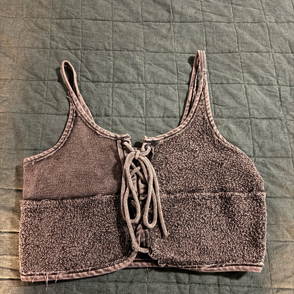 Gray Lace-Up Corset Bra Top